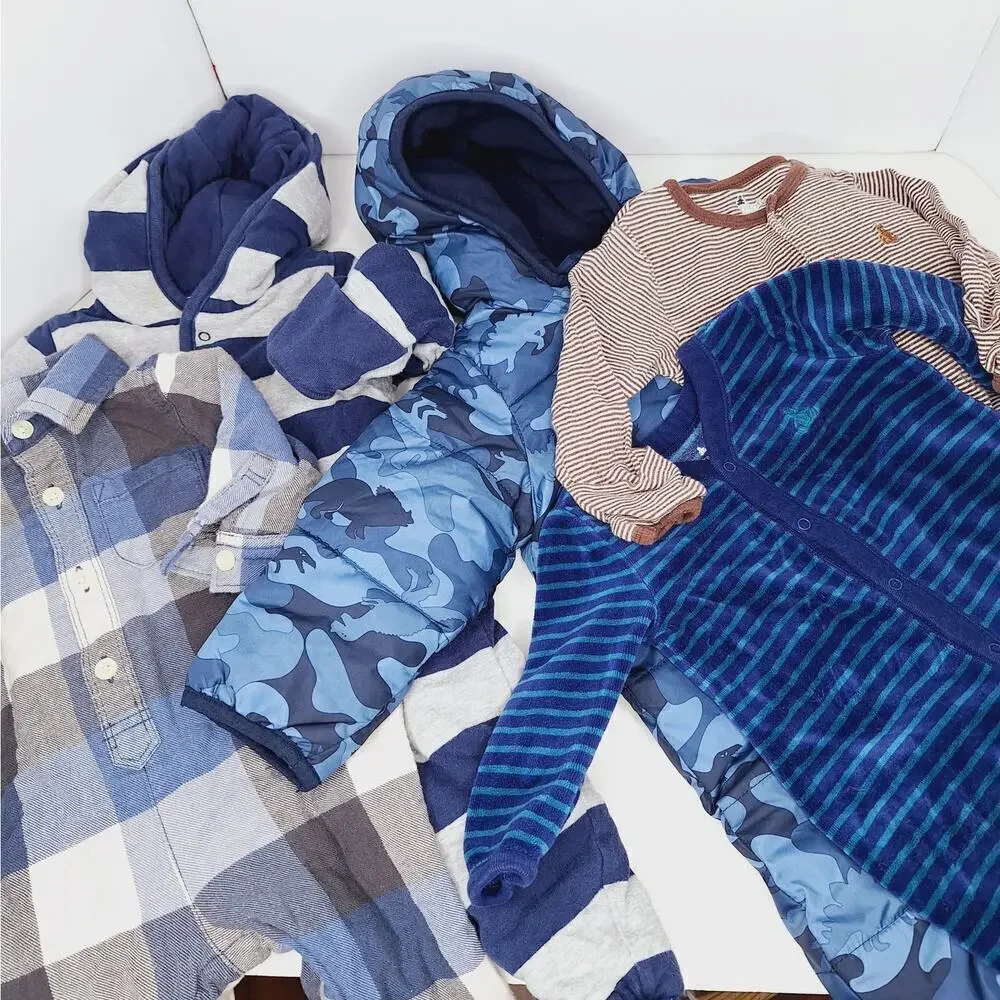 Baby Gap Boy Winter 5 pc Lot 3-6 mos Bunting Snowsuit Footie Pajamas Romper Blue